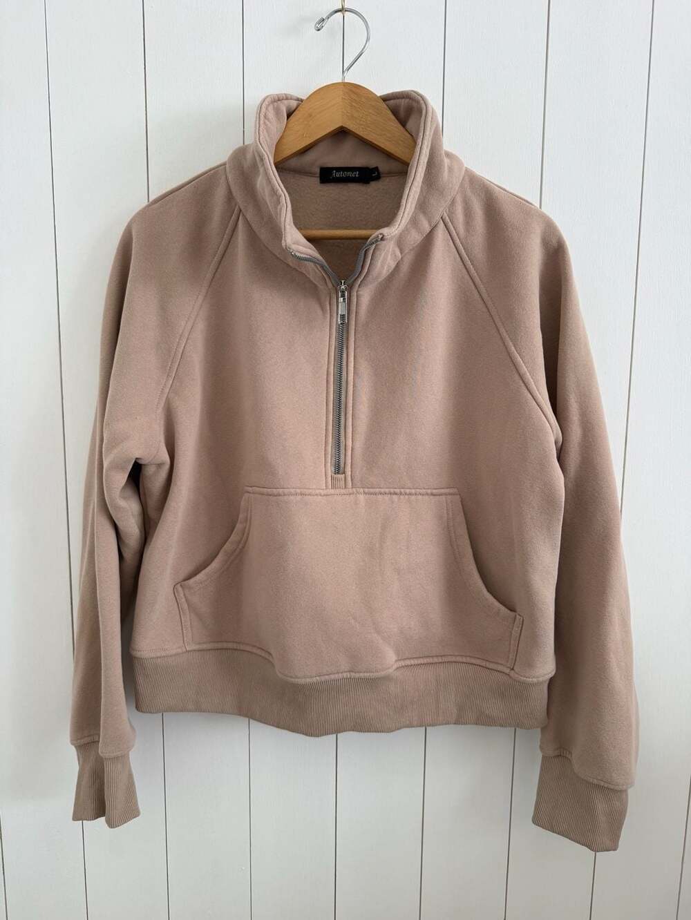 Automet Half Zip Sweatshirt Size L Tan Fleece Pullover Hoodie